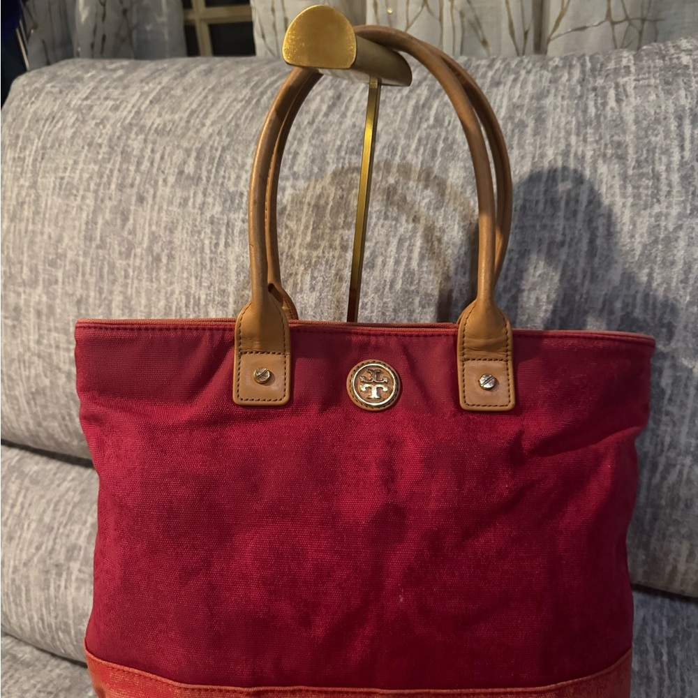 Tory Burch Red and Tan Tote Bag